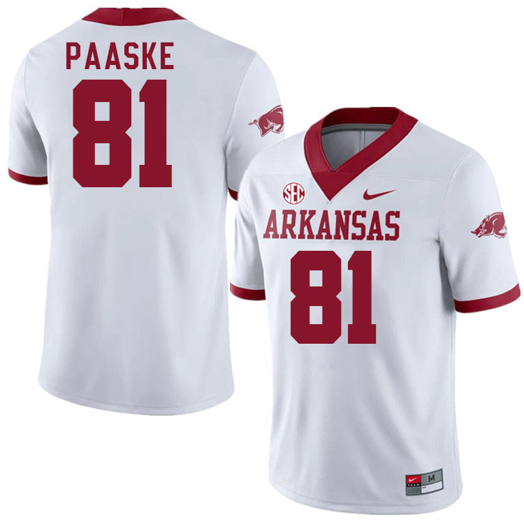 Men #81 Andreas Paaske Arkansas Razorbacks College Football Jerseys Stitched-Alternate White